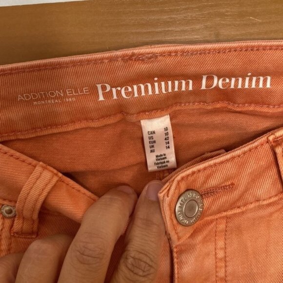 Addition Elle Women Salmon/Orange Vintage Wear Denim Biker Short size 10 - Picture 5 of 10
